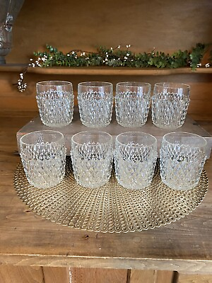 #ad Vintage Set of 8 Indiana Glass Diamond Point Clear Old Fashioned Glasses 3 5 8quot; $34.99