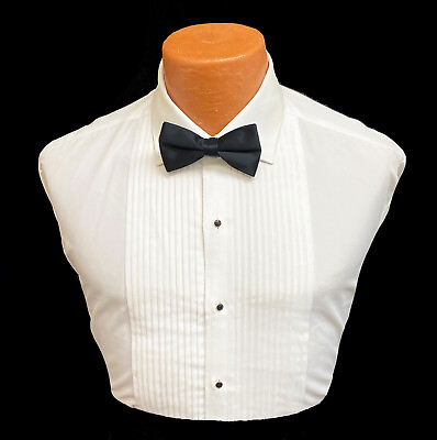 #ad Classic White Laydown Collar Tuxedo Shirt Pleated Front Washable Wedding Prom $18.95