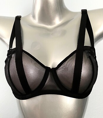 Victorias Secret Nwt Very Sexy Sheer Banded Strappy Black Unlined Balconet Bra $34.99