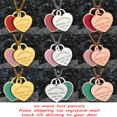 Double Heart Necklaces Ladies Pendant Cute Jewelry Steel Chain Pendant Necklace $16.00