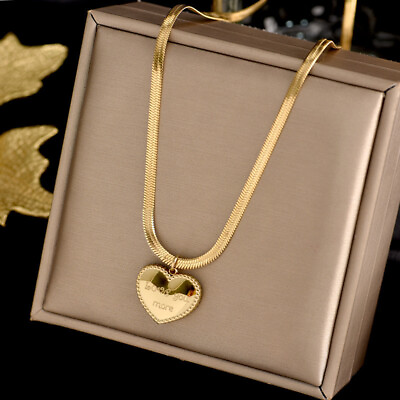 #ad Fashion Titanium Steel Heart Pendant Necklace Clavicle Chain Women Jewelry Gift C $2.93
