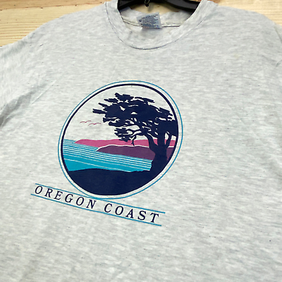 #ad VINTAGE Oregon Shirt Mens Large Gray Short Sleeve Single Coast Hanes $19.99
