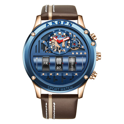 #ad Creative Quartz Watch Leather Men#x27;s Men Wristwatch Gift Wrist Steel Waterproof $53.22