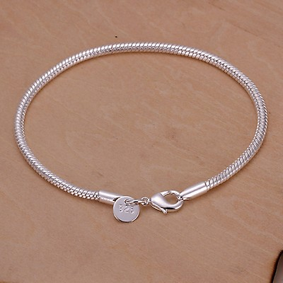 #ad Women#x27;s Sterling Silver Plated Fit European Bracelet 8 Inches 3MM lobster L26 $5.99