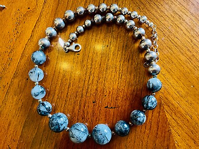 #ad Paola Valentini Picaso Jasper 19mm To 14mm Round Beads Sterling Necklace 20”2quot; $195.00