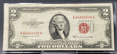 #ad 1953 B $2 United States Currency Legal Tender Note Red Seal VF REPEATER #2 $13.49