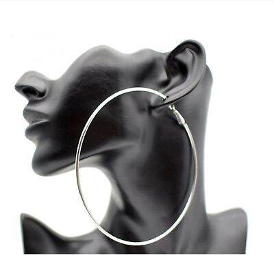 #ad Classic High Fashion Big Hoop 2 mm Tube Earrings $4.99