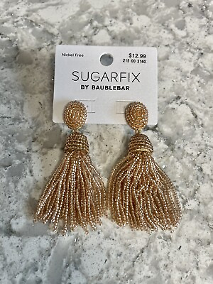 #ad SUGARFIX by BaubleBar Polished Beaded Tassel Earrings Golden Pink Dangle New $7.00
