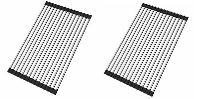 #ad 2 x Over the Sink Multipurpose Roll Up Dish Drying Rack Pan Food Drainer Mat $29.99