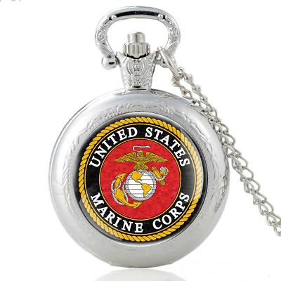 #ad Full Hunter US Marine Corps Badge Pocket Watch Quartz Necklace Pendant Gift Men $4.99