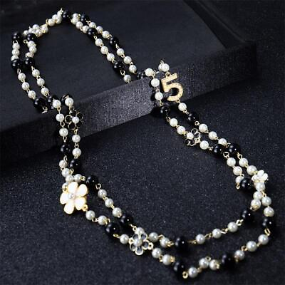 #ad #ad Pearl Necklace No 5 Women Pearl Simulated Long Flower Layer Collares Jewelry . . $8.99