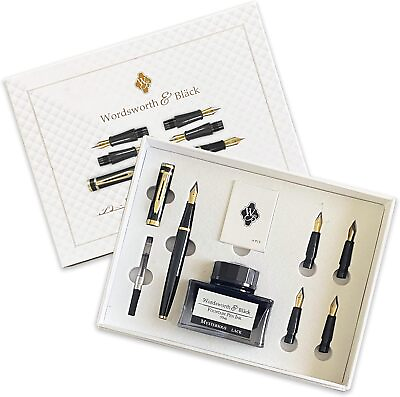 #ad #ad Fountain Pen Gift Set Ink Bottle 6 Inks Converter 6 Nibs Black Gold $44.90