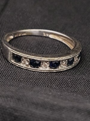 #ad 14k Princess Diamond Sapphire White Gold Ring Size 6.5 $369.64