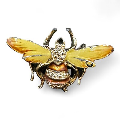 #ad Vintage Yellow amp; Gold Enamel And Clear Rhinestone Bee Brooch $7.50