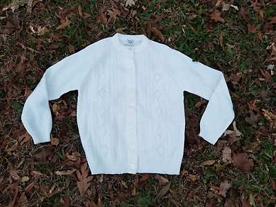#ad vintage 60s white French Country romantic acrylic cable knit cardigan size 38 $26.60