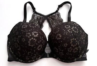 #ad Victorias Secret Nwt Black amp; Gold Lace Front Close Push Up Padded Bra $24.99