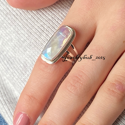 Blue Flash Moonstone Ring 925 Sterling Silver Beautiful Gift All Size MO5172 $13.75