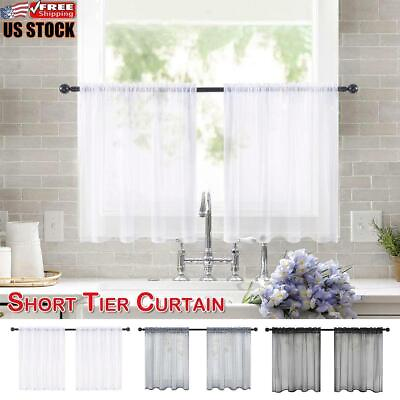#ad US Voile Short Curtains Half Tiers Curtains Cafe Kitchen Bath Door Window Decor $10.29