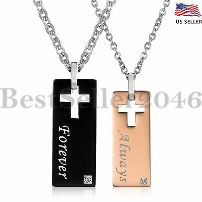 #ad Alwaysamp;Forever Matching Couple Necklace Set His and Hers Stainless Steel Chain $10.99