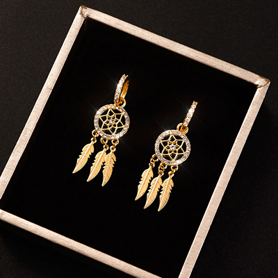 #ad Women#x27;s Fashion Jewelry Gold Feather Dream Catcher Boho Drop Earrings 1 172 $11.66