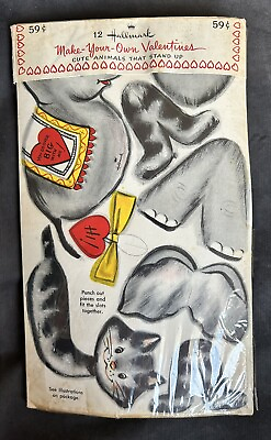 #ad Vintage 12 Hallmark Make Your Own Valentines Cute Animals That Stand Up Unopened $46.40