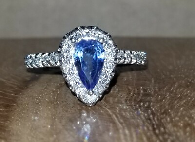 #ad 14k white gold natural pear shape blue sapphire engagement ring 1.25ct $1950.00
