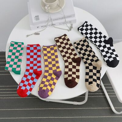 #ad Plaid Checkerboard Cotton Socks Hip Hop Skater Sock Unisex Fashion Socks 1pair $12.05