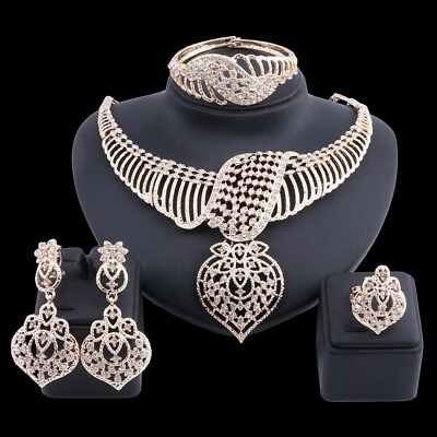 #ad Women Wedding Jewelry Sets For Brides Gold Plated Costume Necklace Earrings Set $13.99