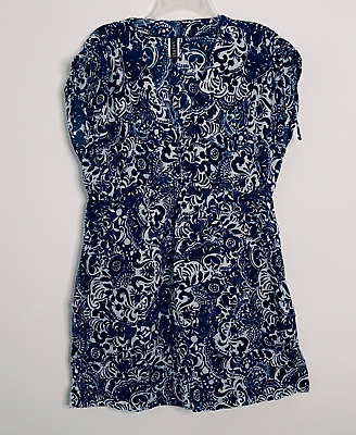 #ad Lauren Ralph Women#x27;s L Drawstring Shoulder Top Tunic Dress Blue White V Neck $19.98