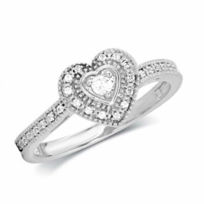 #ad 1 8 ct Real Diamond Vintage Style Heart Promise Ring in 10K White Gold $654.46