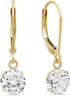 #ad 14k White or Yellow Gold Leverback Cubic Zirconia Dangle Earrings $165.00