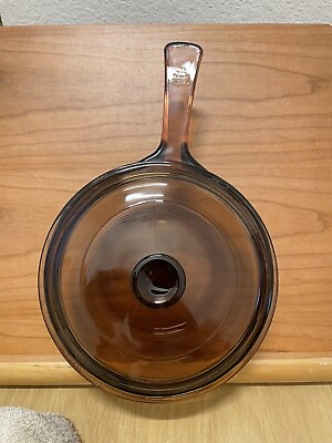 #ad Corning Vision Ware .5L Saucepan Pot USA w LID VG Cleaned Amber Glass Complete $25.00