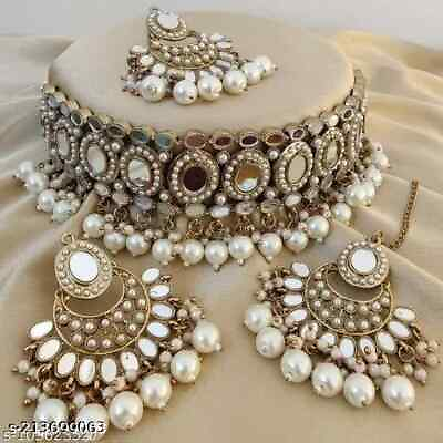 #ad Indian Bollywood Gold Plated Kundan Choker Bridal Necklace Earrings Jewelry Set $19.69