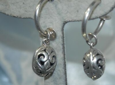 #ad Sterling Silver Vintage 80#x27;s Ornate Dangle Hoop Pierced Earrings 229JN3 $25.49