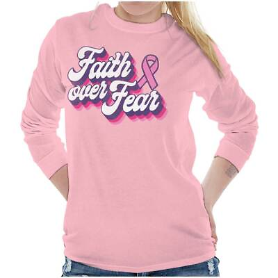 #ad Faith Over Fear Breast Cancer Christian Gift Long Sleeve T Shirt Tees For Women $22.99