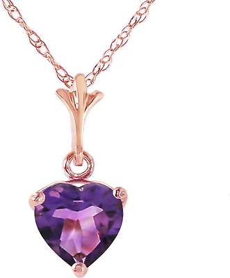 #ad 14K Solid Rose Gold Heart Shaped Natural 1.15 Carat Purple Amethyst Pendant Neck $563.98