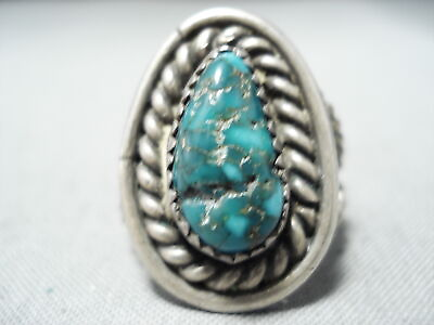 #ad IMPRESSIVE VINTAGE NAVAJO BLUE GREEN TURQUOISE STERLING SILVER RING $214.19