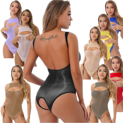 #ad US Womens See Through Mesh One Piece Swim Bodysuit Sheer Sexy Backless Swimsuit $6.29