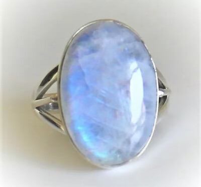#ad Rainbow Moonstone Solid 925 Sterling Silver Statement Handmade Women Ring MS16 $10.90