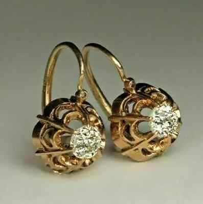 #ad 1Ct Round Created Diamond Vintage Solitaire Dangle Gold Plated Silver Earrings $97.49