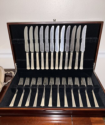 #ad INTERNATIONAL STERLING 1921 TRIANON DINNER FORKS amp; KNIVES SET 24 Beautiful Set $995.00