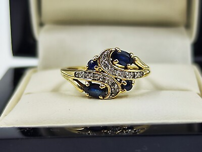 #ad 9ct Gold Ring Sapphire And Natural Diamond Size O1 2 Perfect GBP 141.00