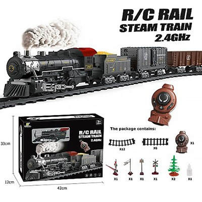 #ad #ad Remote Control Big Scale Steam Train Set with Sound amp; Light Freight Cars $59.95