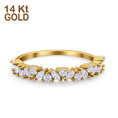 #ad 14K Gold Art Deco Wedding Eternity Band Marquise amp; Round Cubic Zirconia Ring $175.49