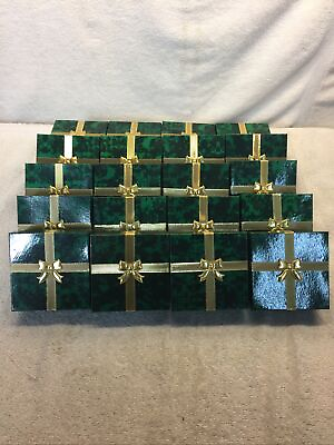 Lot of 100 Deluxe Gift Boxes w Lids 3.5quot; x 3.5quot; x 1.5quot; Green Marble w Bow 3116 $39.99