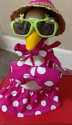 #ad Vintage Standard Size Porch Goose Clothes Pink Polka Dot Bikini Outfit Handmade $20.00