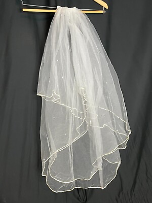 #ad Ivory Elbow Length Crystals Pearls Rhinestones Wedding Bridal Veil Layered Comb $34.99