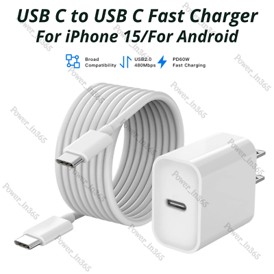 #ad 20W PD Power Adapter Block USB C Type C Fast Charger Cable For Android iPhone 15 $9.29
