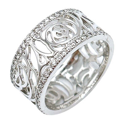 #ad CHANEL Camellia Diamond Ring Medium J3401 #51 750WG Diamond #134 $2518.25