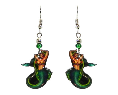 #ad Green Ivy Mermaid Earrings Sexy Sea Siren Handmade Fantasy Tropical Boho Jewelry $13.99